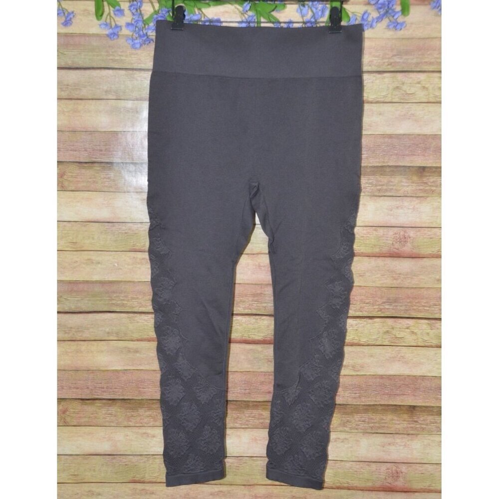 Felina Ladies Gray Floral Leggings Size XL Elastic Waist Athletic Workout Casual